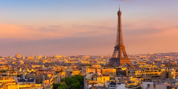 Skyline of Paris with Eiffel Tower in Paris, France