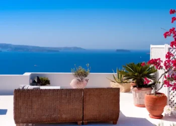 Beautiful View of Mediterranean Santorini Aegean Sea Seascape