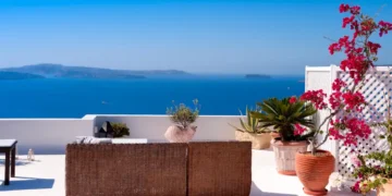 Beautiful View of Mediterranean Santorini Aegean Sea Seascape