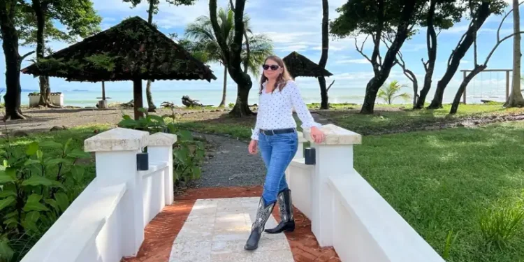 Kathleen Peddicord standing on a walkway at Los Islotes in Panama