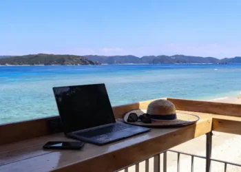laptop on the beach