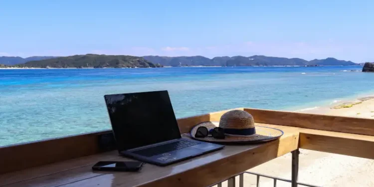 laptop on the beach