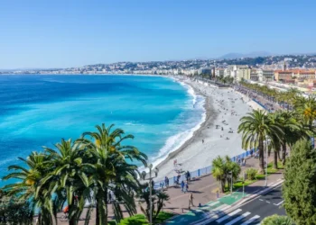 Nice visit card view on the bay of Angels, France
