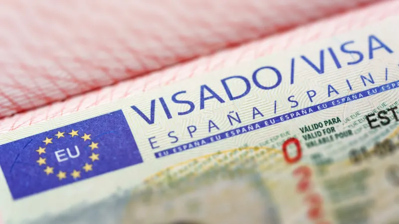 Spanish visa in passport close-up