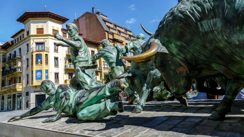 Statue of Encierros in Pamplona Spain