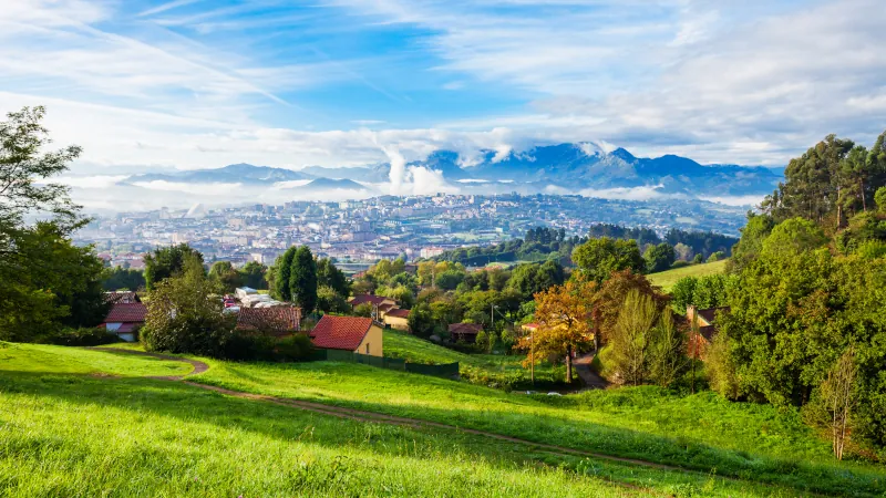Oviedo city aerial panoramic view