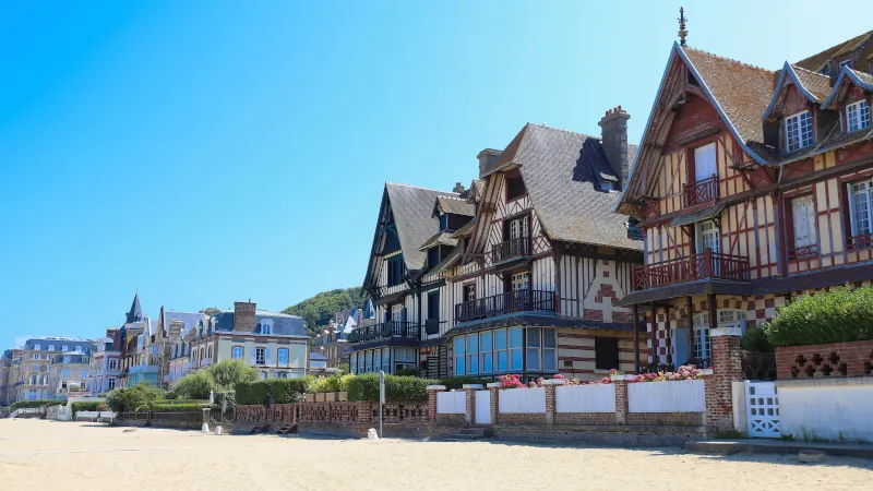 The homes on Deauville beach in Normandy - France.