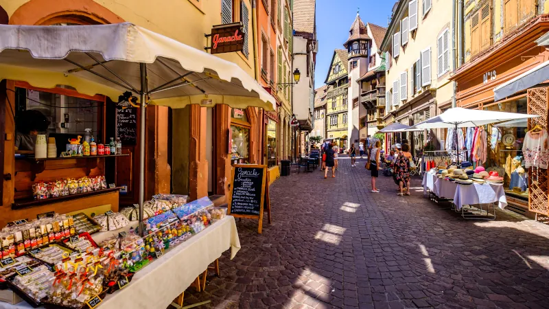 famous old town with historic halftimbered facades in colmar. France