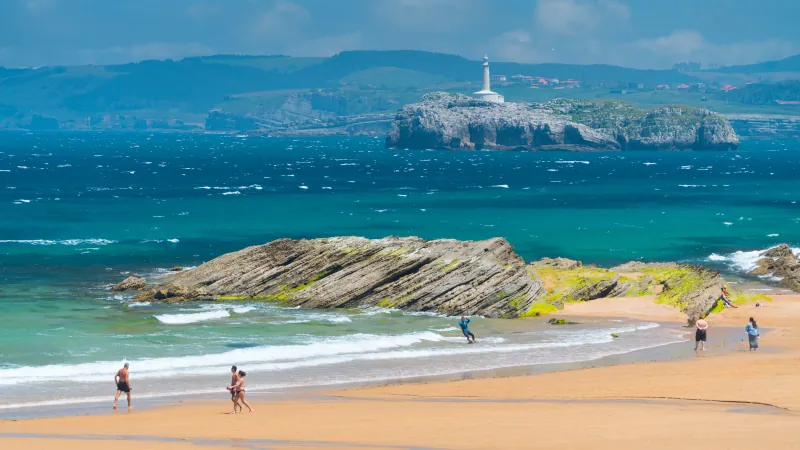 El Sardinero First Beach, Mouro Island, Santander, Cantabria, Spain, Europe
