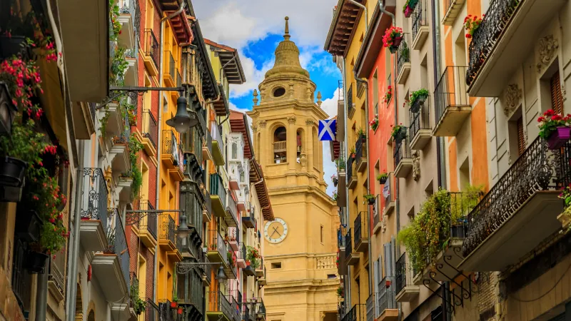 Catedral de Santa Maria la Real, 15th Century Gothic church, Neoclassical facade designed by Ventura Rodriguez in 1783 in Pamplona, Spain