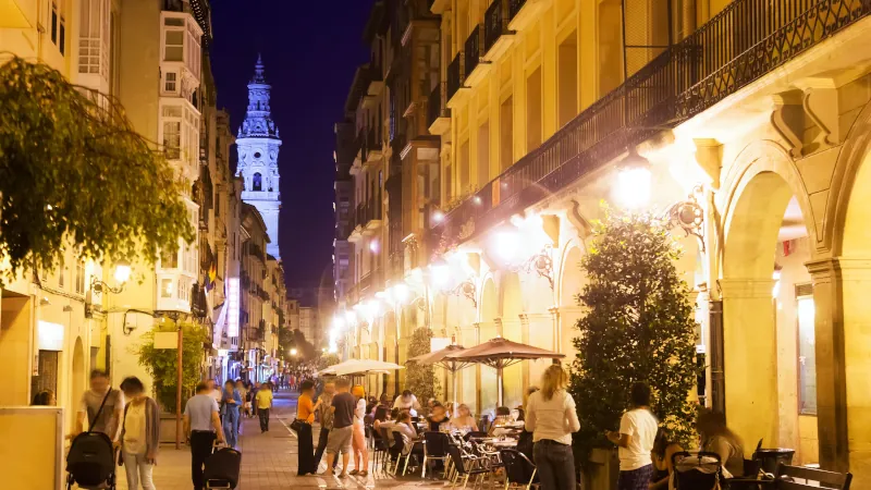 street with restaurants in night. Logrono