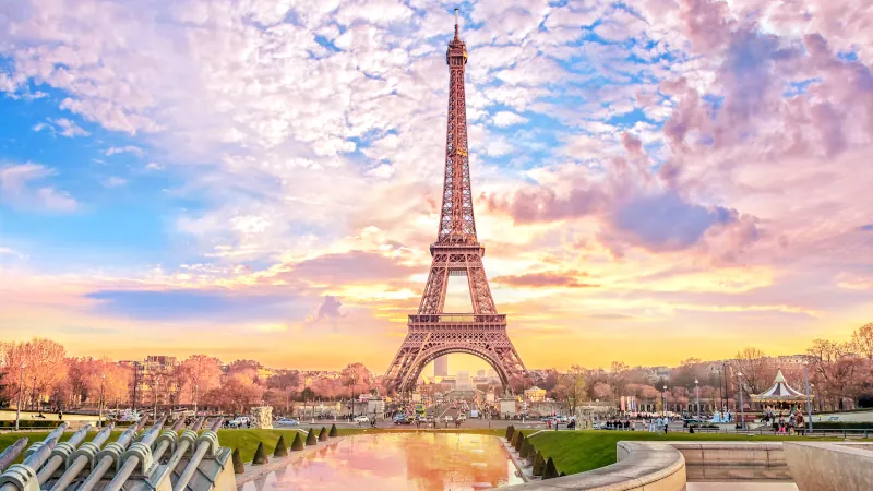 Eiffel Tower at sunset in Paris, France