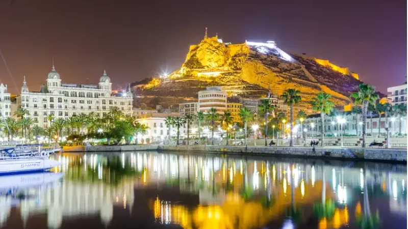 Beautiful promenade in Alicante at night. Spain