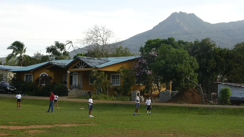 Children practicing baseball in Santa Fé de Veraguas, Panama. Mount "El Tute", symbol of the little town, is visible in the background.