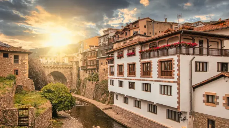 River in the village of Potes in Cantabria, Spain. spain facts