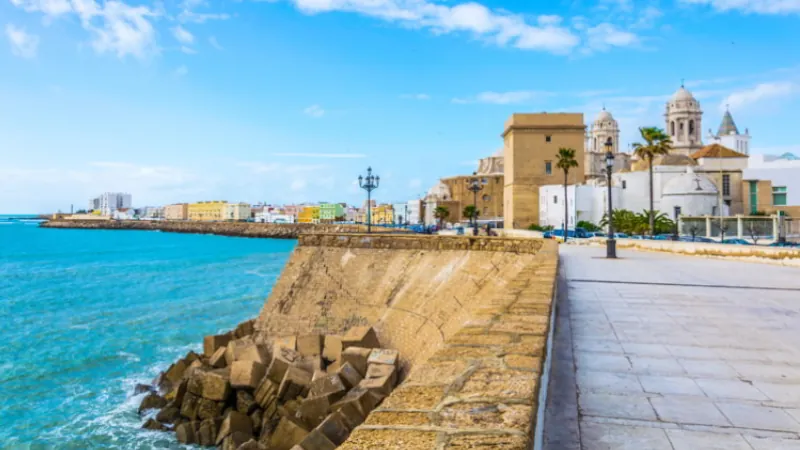 Seaside view of Cádiz in Spain including local cathedral. cadiz