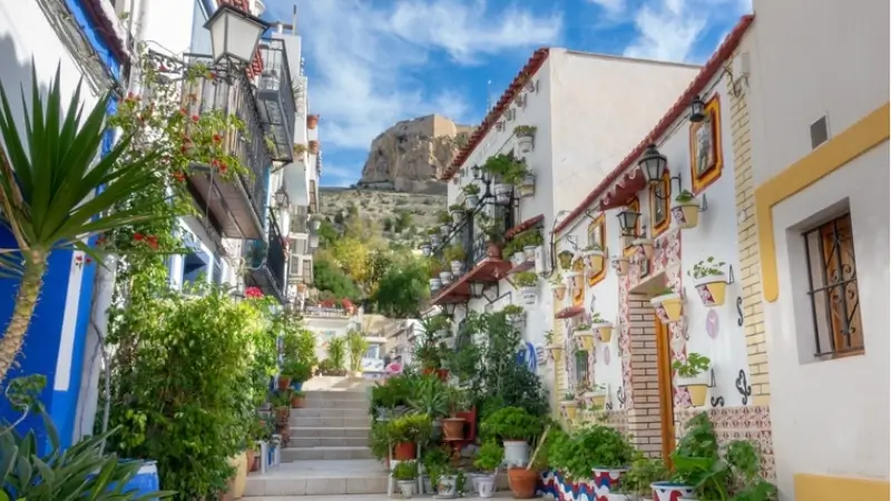 Beautiful narrow alley in Alicante, Spain