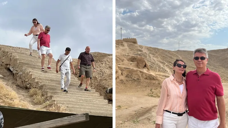 Kathleen Peddicord, Lief Simon and group at fort built by Alexander The Great Uzbekistan