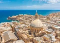 Aerial view of Lady of Mount Carmel church, St.Paul's Cathedral in Valletta city, Malta.