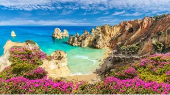 Landscape with Praia do Camilo, famous beach in Algarve, Portugal
