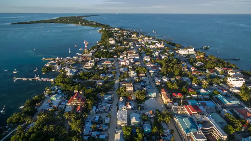 Caye Caulker Island in Caribbean Sea. Belize. Caribbean sea in background