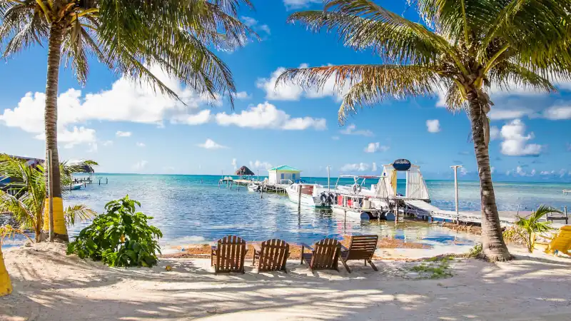 Beautiful caribbean sight with turquoise water in Caye Caulker, Belize
