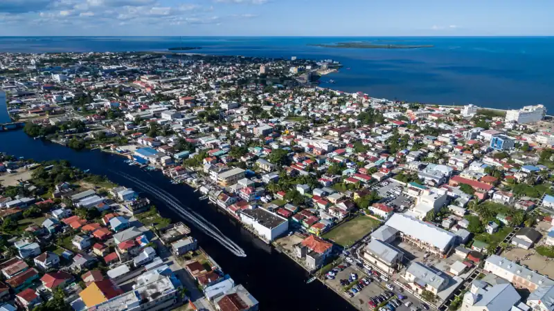 Belize Cityscape with Lighthouse and Caribbean Sea