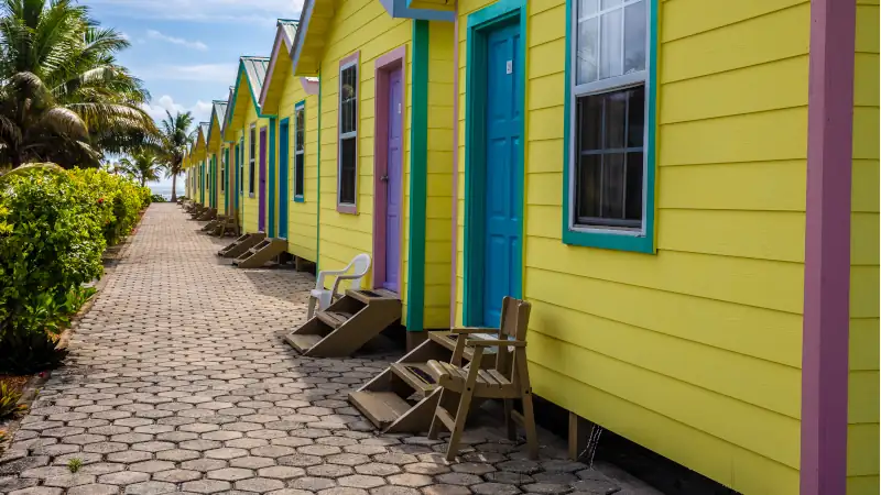 Colorful bungalows at the beach