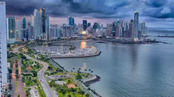 Aerial view of Avenida Balboa, a main road in Panama City. retire in Panama