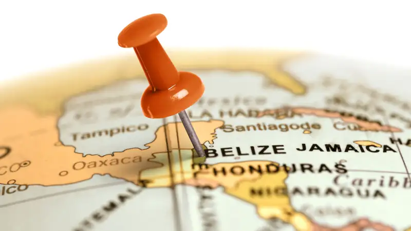 Location Belize. Red pin on the map.