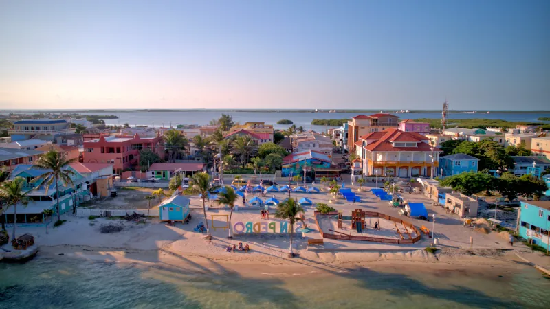 San Pedro Island Center of Town and Park Drone View