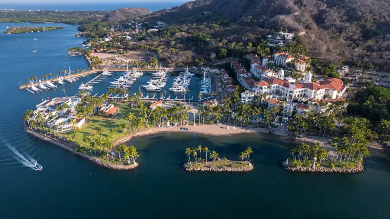 Huge hotel and seaport at isla navidad, colimilla colima jalisco mexico, Barra de Navidad beach town, cihuatlan, Jalisco, mouth of river, Melaque Beach, Costalegre, bay of navidad