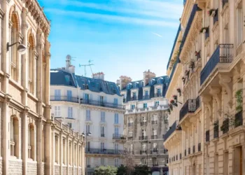 Paris, beautiful buildings boulevard des Batignolles, typical parisian facades