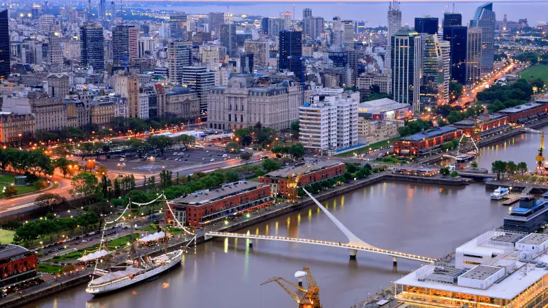 Puerto Madero from above at twilight. Buenos Aires, Argentina