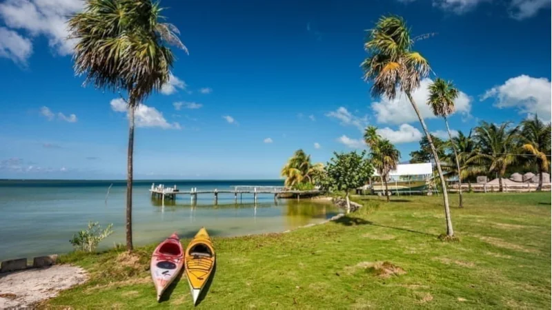 Kayaks at Corozal Bay seashore, Belize