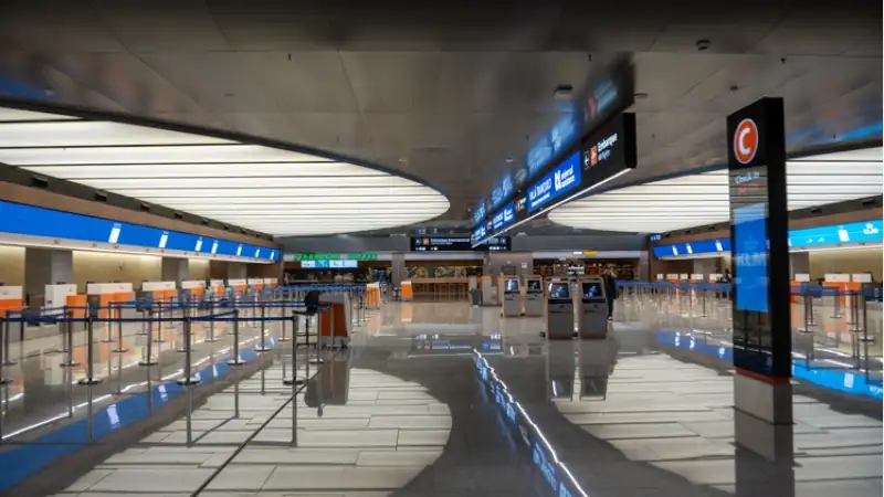 Main passenger hall in Terminal A of the Ezeiza International Airport (Ministro Pistarini) in Buenos Aires Argentina in 2023.