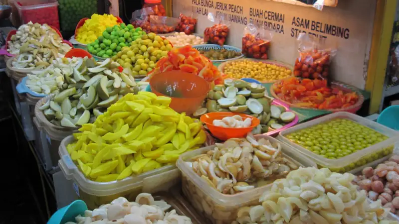 Exotic tropical fruits for sale at Campbell Street, Malaysia.