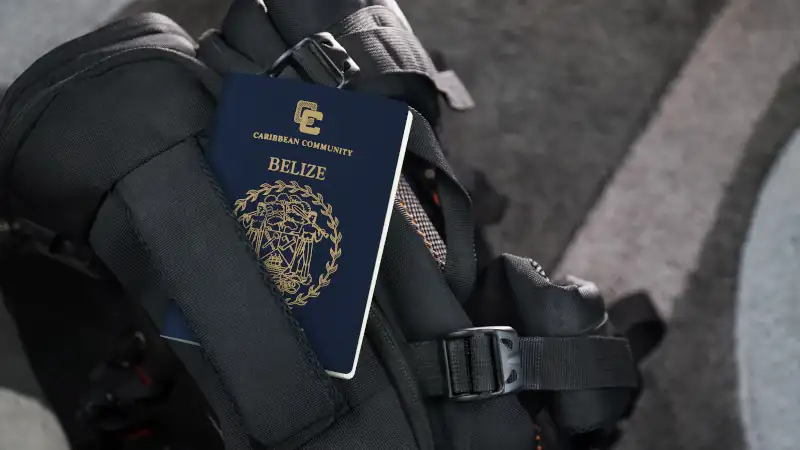 Belize Passport on a Black Suitcase Travel Bag - Belizean