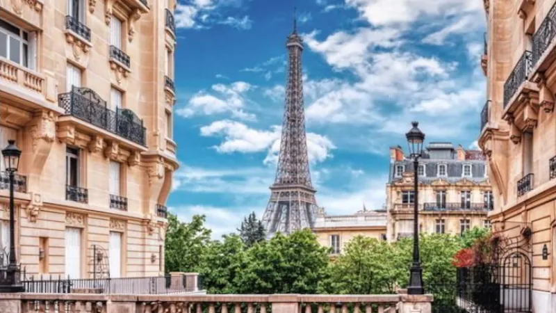 View Of the Eiffel Tower From A Terraze In Paris France
