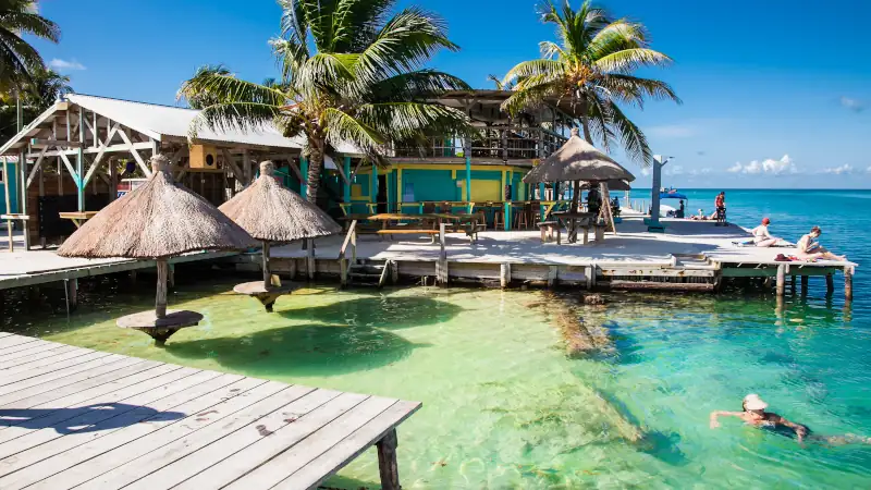 Beautiful caribbean sight with turquoise water in Caye Caulker, Belize