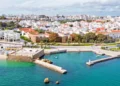 Aerial from the city Lagos with the Forte da Bandeira in Portuga