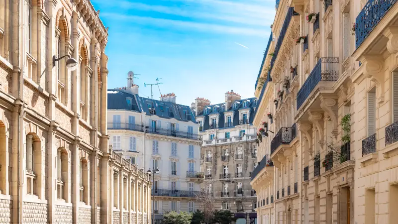 Paris, beautiful buildings boulevard des Batignolles, typical parisian facades