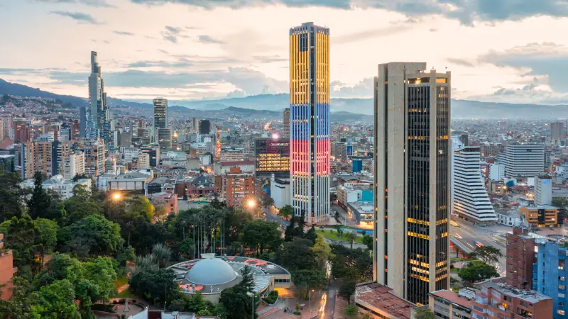 aerial view of bogota center with the colpatria building on his center of the from