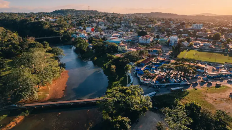 Aerial view of San Ignacio alongside the Macal River