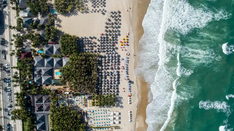 Aerial view of the most famous beach of Fortaleza / Brazil. "Praia do Futuro" tropical beach.