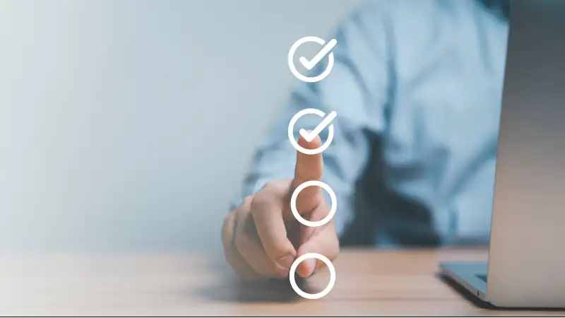 Businessman hand point to tick correct sign mark in checkbox