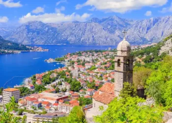 Kotor bay and Old Town from Lovcen Mountain. Montenegro.