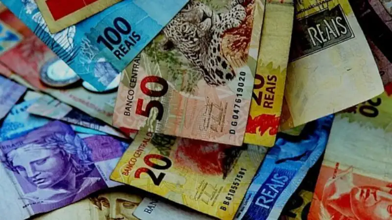 A stack of Brazilian reals used for paying taxes in Brazil