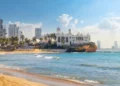 The sandy beach and resorts along the Playa Gaviotas beach at the Golden Zone of the Sinaloa Rivera, at Mazatlan, Mexico.