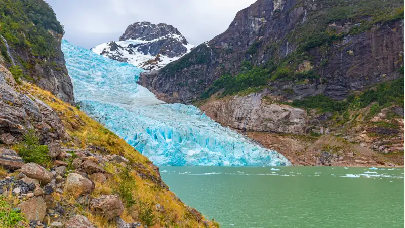 The colorful Serrano glacier inside Bernardo O'Higgins national park, Puerto Natales, Patagonia, Chile.